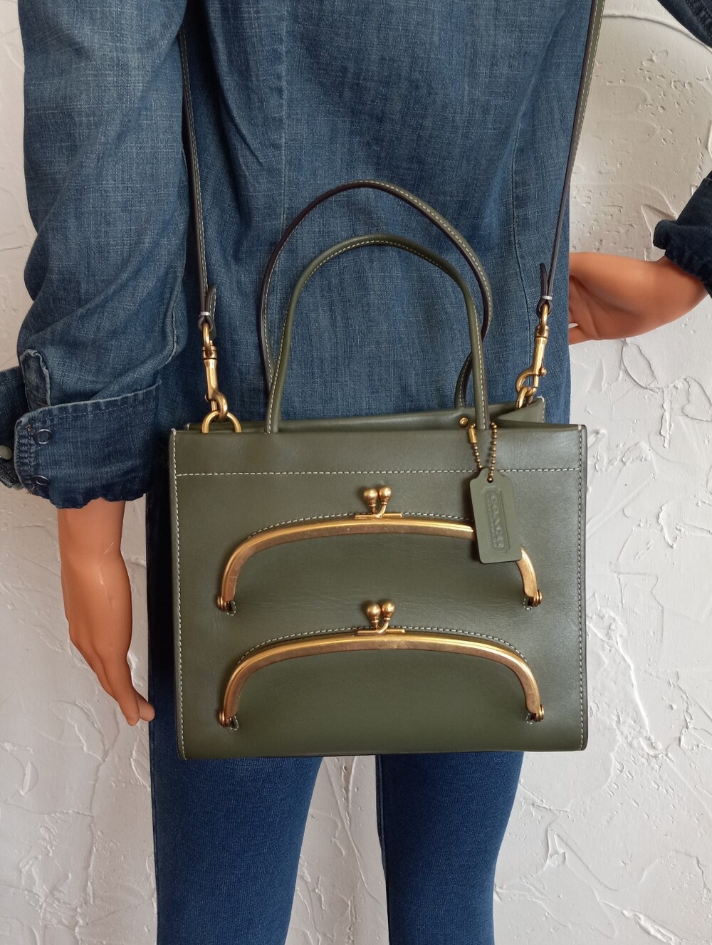 Coach Cashin Carry Tote 22, Double Kisslock, Green - Picture 7 of 15